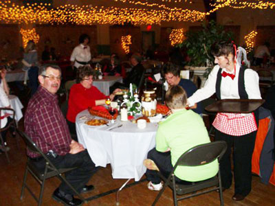 group at table being served